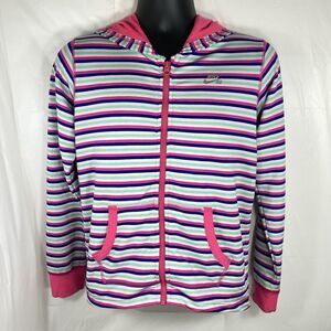 Nike SB Girl's XL Full Zip Fleece Hoodie Colorful Pink & Blue Striped Sweatshirt